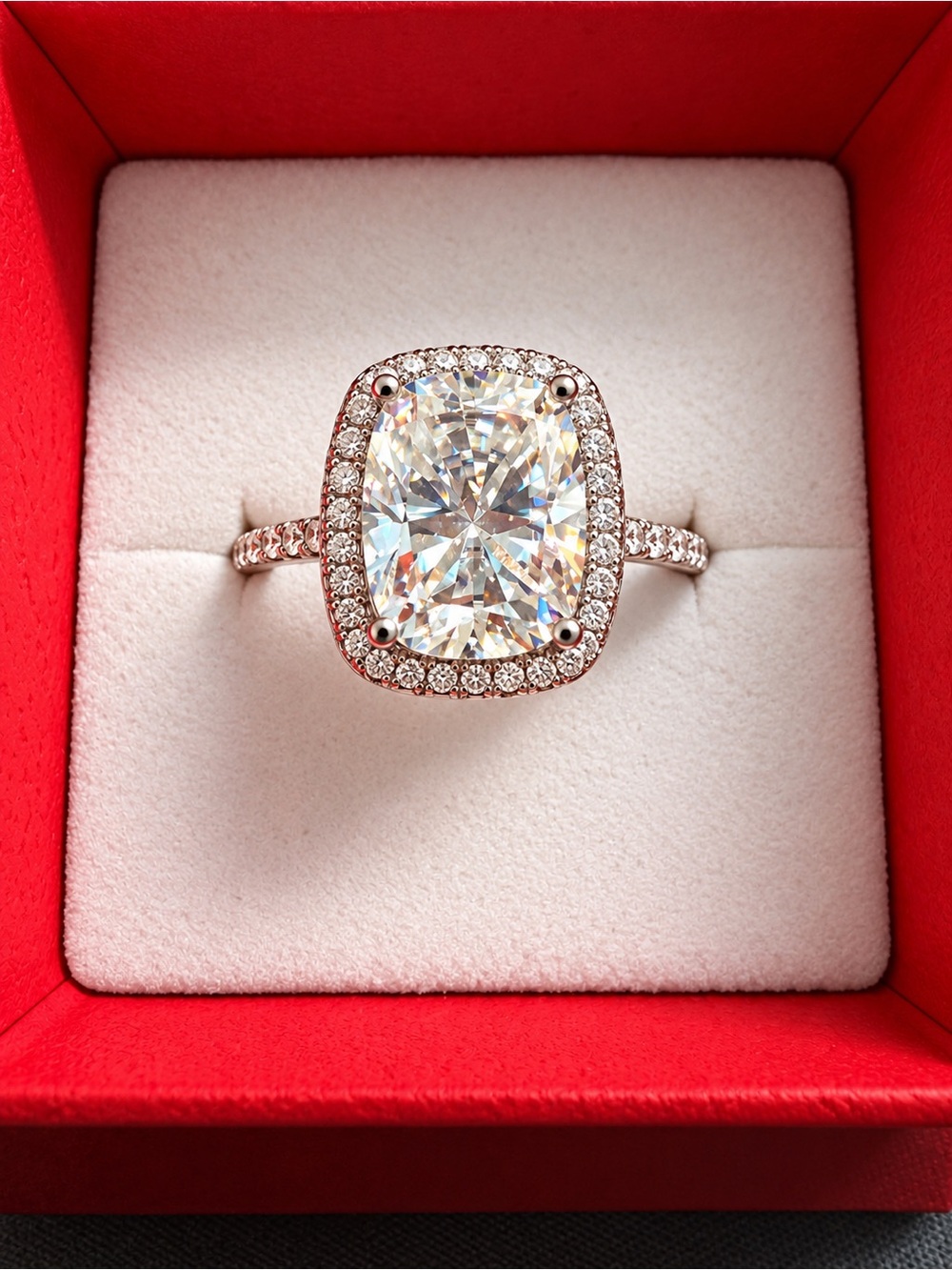 3CT Moissanite White Gold Plated Adjustable Ring